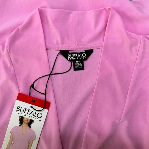 Buffalo David Bitton Blouse Sz M V-Neck Short Sleeve Pink stand up collar - Picture 6 of 8